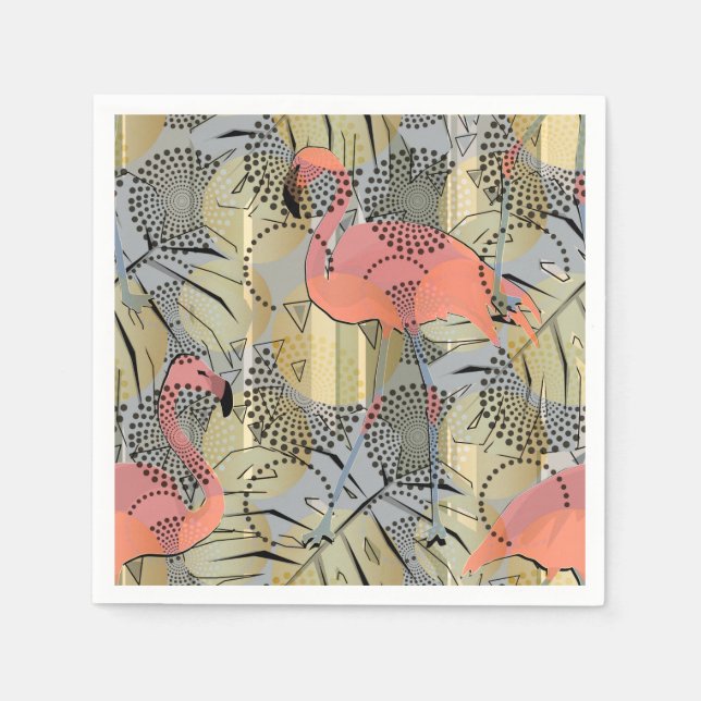 Servilleta De Papel Flamencos en un fondo abstracto. (Anverso)