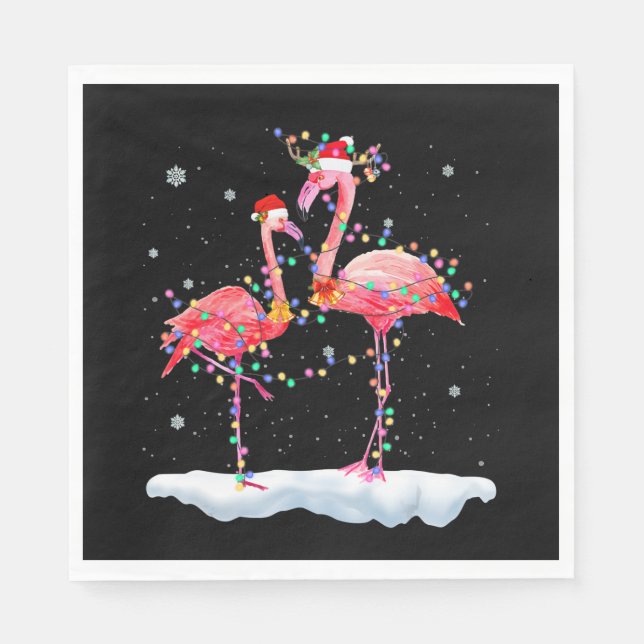 Servilleta De Papel Flamencos | Flamingo Christmas Tree Santa Hat Xmas (Anverso)