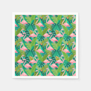 Servilleta De Papel Flamencos rosados tropicales follaje de la selva