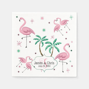 Servilleta De Papel Flamencos y palmeras Monograma de estilo atómico