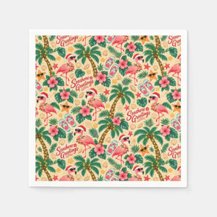 Servilleta De Papel Flamencos y Palmeras Navideñas Tropicales