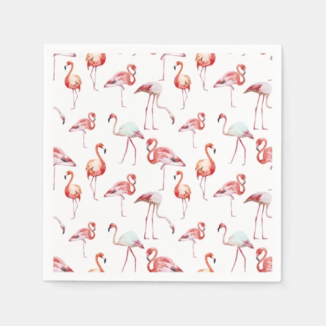 Servilleta De Papel Flamingo acuático patrón blanco tropical (Anverso)