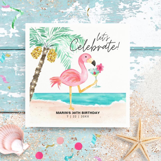 Servilleta De Papel Flamingo Beach Fiesta Cocktail Tropical Cumpleaños (Subido por el creador)
