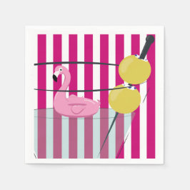 Servilleta De Papel Flamingo & Cabana Stripe Cocktail Napkin - Rosa