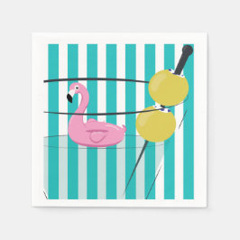 Servilleta De Papel Flamingo & Cabana Stripe Cocktail Napkin - Turq.