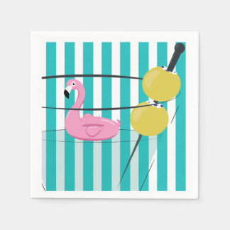 Servilleta De Papel Flamingo & Cabana Stripe Cocktail Napkin - Turq.