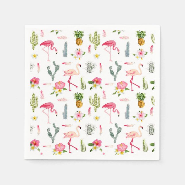 Servilleta De Papel Flamingo Cactus Piña Hibiscus Pattern (Anverso)