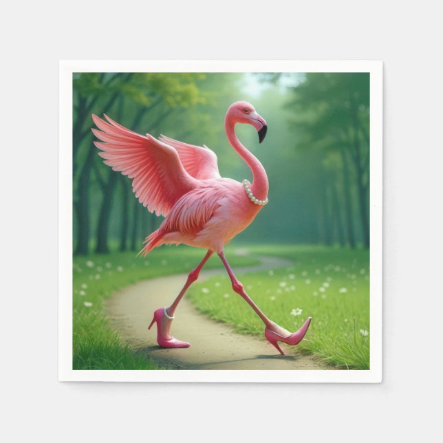 Servilleta De Papel Flamingo con tacones altos y perlas (Anverso)