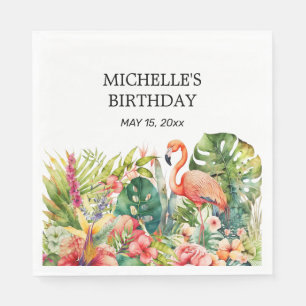 Servilleta De Papel Flamingo Cumpleaños Feliz Nombre Floral Tropical