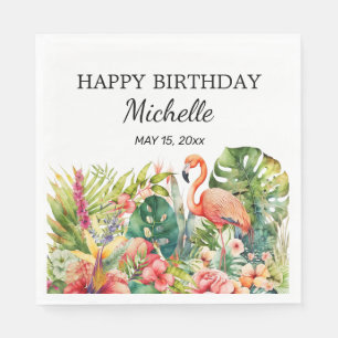 Servilleta De Papel Flamingo Cumpleaños Feliz Nombre Floral Tropical