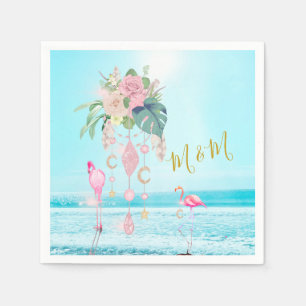 Servilleta De Papel Flamingo Mar Océano Joyas Florales Rosa