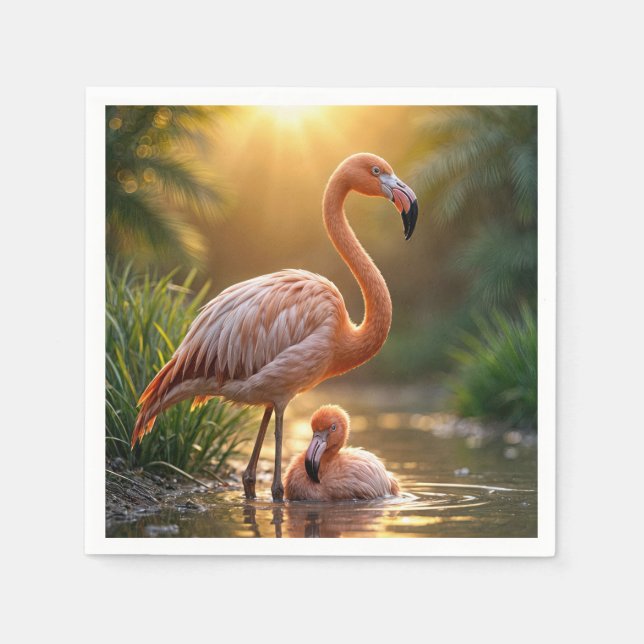 Servilleta De Papel Flamingo Mother and Chick (Anverso)