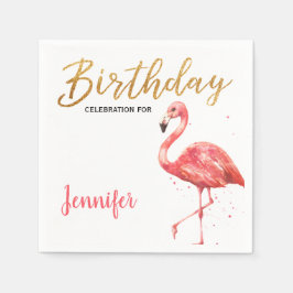 Servilleta De Papel Flamingo Purpurina de acuarela tropical Cumpleaños
