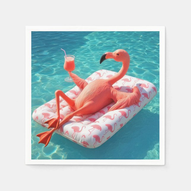 Servilleta De Papel Flamingo Relaxing On a Pool Mattress (Anverso)