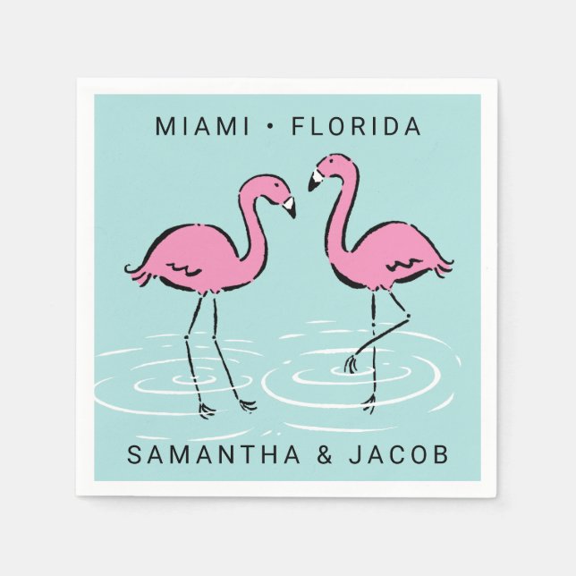 Servilleta De Papel Flamingo rosa Añadir nombres y ubicación (Anverso)