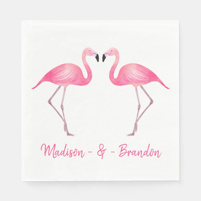 Servilleta De Papel Flamingo Rosa Boda Tropical Bridal Shower Luau (Anverso)