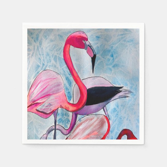 Servilleta De Papel Flamingo rosa colorido arte acuático (Anverso)