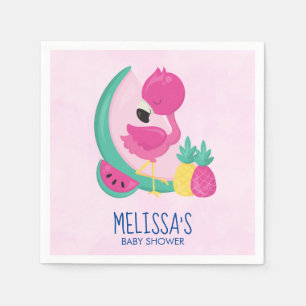 Servilleta De Papel Flamingo rosa con Baby Shower de frutas tropicales