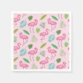 Servilleta De Papel Flamingo rosa con patrón de hojas tropicales