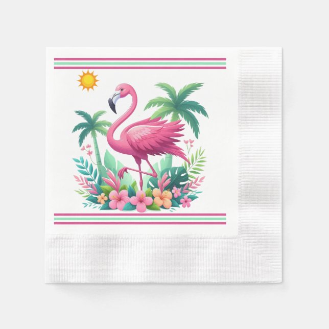 Servilleta De Papel Flamingo rosa de Florida/Tropical (Anverso)