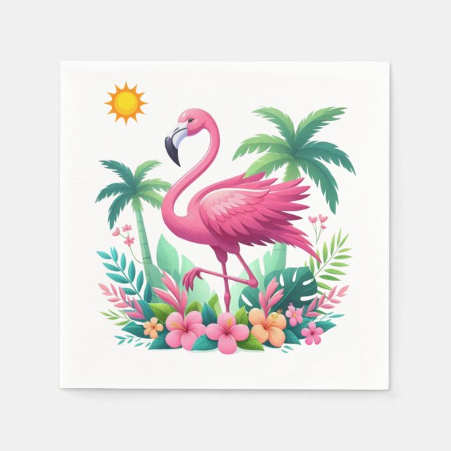 Servilleta De Papel Flamingo rosa de Florida/Tropical (Anverso)