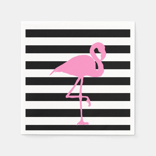 Servilleta De Papel Flamingo rosa en franja blanca y negra (Anverso)