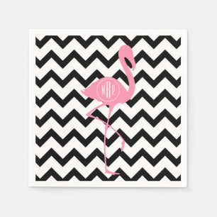 Servilleta De Papel Flamingo rosa monogramado + Chevron negro