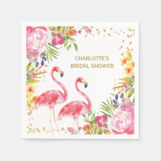 Servilleta De Papel Flamingo rosa Tropical Floral Ducha Papel Napkin (Anverso)