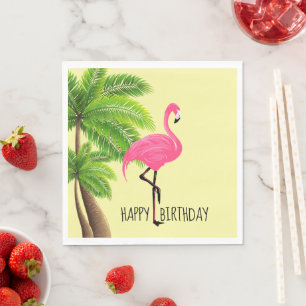 Servilleta De Papel Flamingo rosa y palmeras PapelCuadros de papel