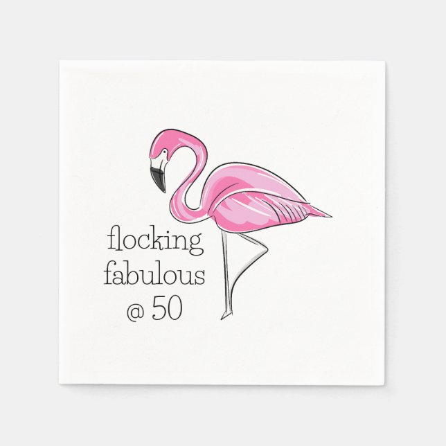 Servilleta De Papel Flamingo rosado en bandadas fabulosas a los 50 (Anverso)