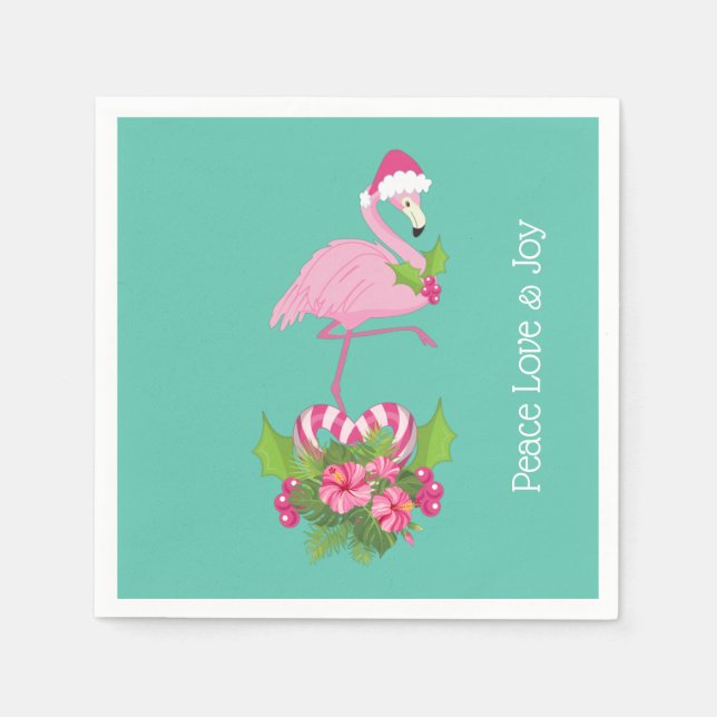 Servilleta De Papel Flamingo rosado en Santa Hat con Candy Cane Bouque (Anverso)