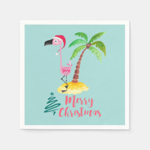 Servilleta De Papel Flamingo Rosado En Un Sombrero De Papá Noel