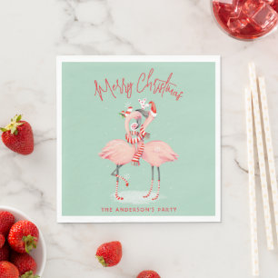 Servilleta De Papel Flamingo Rosado Tropical Con Navidades De Santa Sa