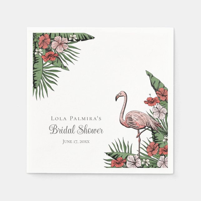 Servilleta De Papel Flamingo Rosado Tropical Ducha Bridal Hawái (Anverso)