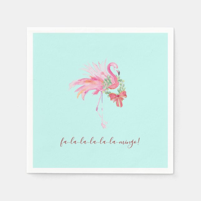 Servilleta De Papel Flamingo Rosado Tropical Xmas Cocktail Napkins (Anverso)
