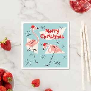 Servilleta De Papel Flamingo Santas Blue Merry papel navideño