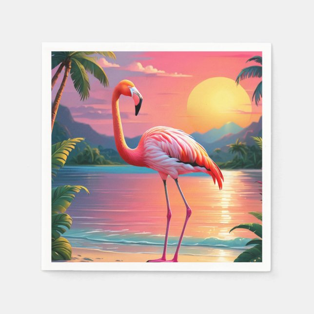 Servilleta De Papel Flamingo Sunset Tropical Beach (Anverso)