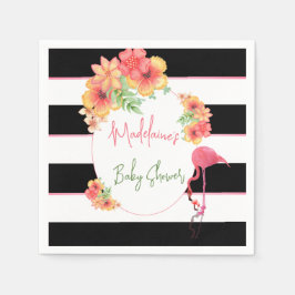 Servilleta De Papel Flamingo tropical Baby Shower de banda negra rosa
