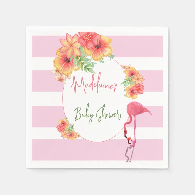 Servilleta De Papel Flamingo Tropical Baby Shower de banda rosa (Anverso)