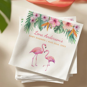Servilleta De Papel Flamingo tropical Baby Shower Napkin con nombre