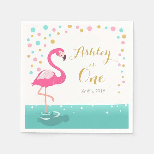 Servilleta De Papel Flamingo Tropical Birthday Party Napkin Chica (Anverso)
