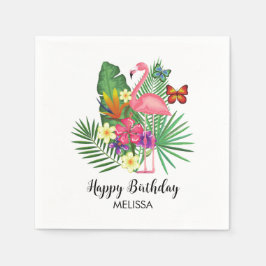 Servilleta De Papel Flamingo Tropical Floral Butterflies Cumpleaños