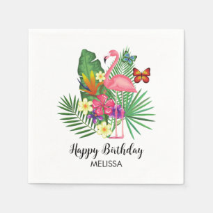 Servilleta De Papel Flamingo Tropical Floral Butterflies Cumpleaños