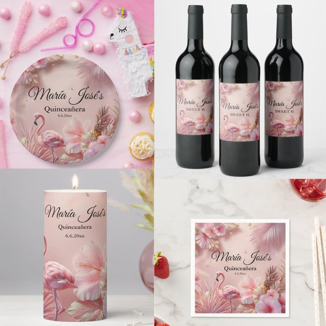 Servilleta De Papel Flamingo tropical Quinceañera, personalizado (Subido por el creador)