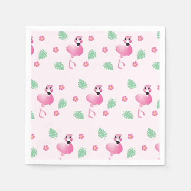 Servilleta De Papel Flamingo Tropical Y Flores Patrón Lámpara Rosa (Anverso)