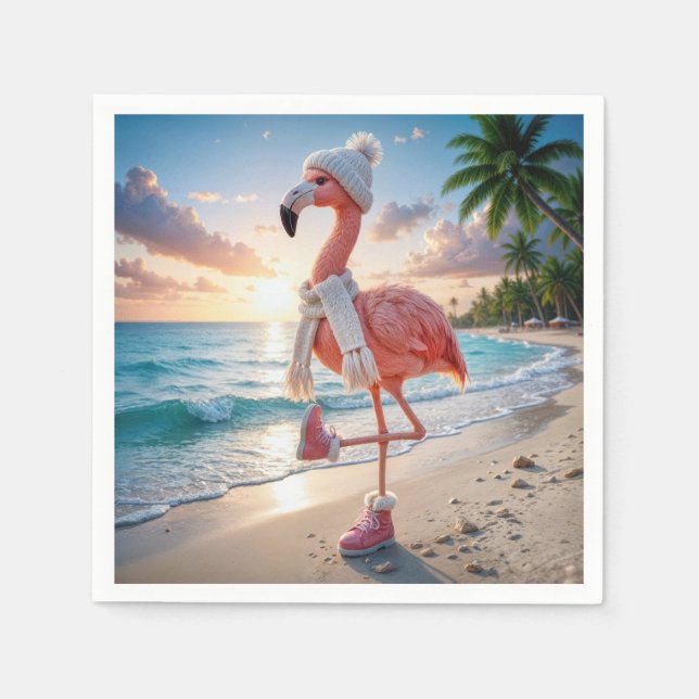 Servilleta De Papel Flamingo Wearing Winter Boots and Scarf (Anverso)
