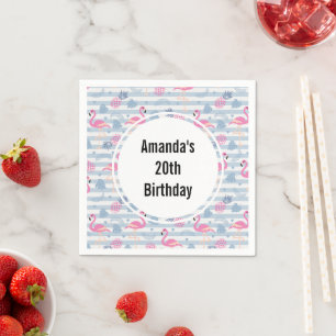 Servilleta De Papel Flamingo y patrón de piña singulares Cumpleaños