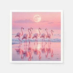 Servilleta De Papel Flamingos en una playa rosa