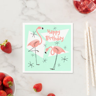 Servilleta De Papel Flamingos Retro Green Feliz cumpleaños