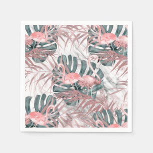 Servilleta De Papel Flamingos Tropicales de Oro Rosa Hojas y Papel de